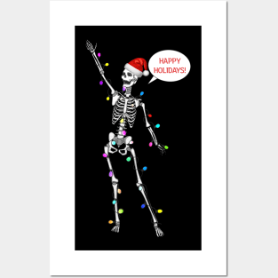 Happy holidays skeleton with garland Posters and Art